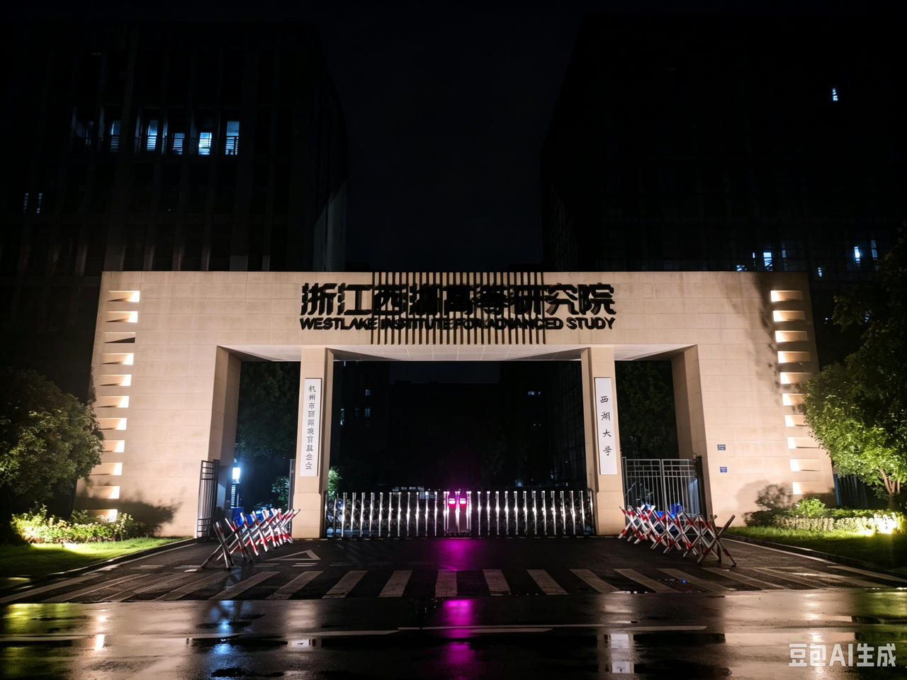 资料图：为西湖大学云栖校区大门夜景